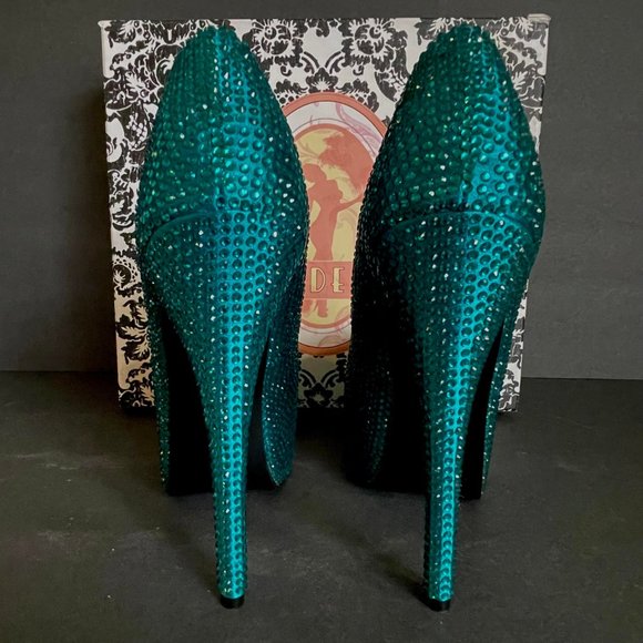 Bordello Teeze Rhinestone Platforms Turquoise Size 8 - Picture 6 of 13
